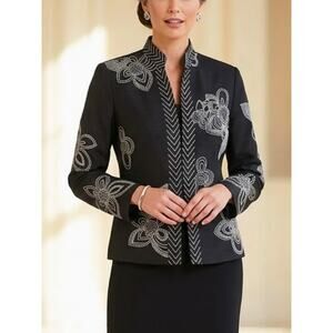 SUSAN BRISTOL Silk Blend Embroidered Jacket Blazer S | Statement Evening Jacket